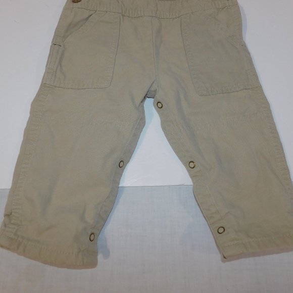 Oshkosh B'gosh Boys 12M Khaki Tan Overalls Green Rollup Cuffs Adjustable - Picture 7 of 10